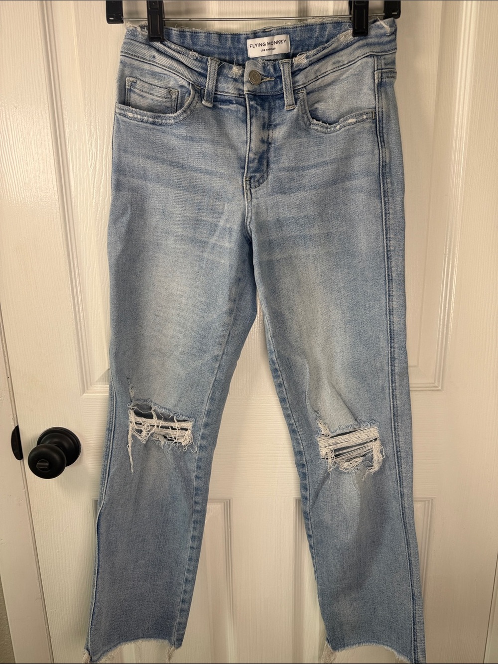 Flying Monkey Light Blue Straight Leg Distressed Jeans Size 4